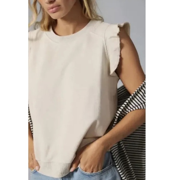 NWT Anthropologie T.La Ivory Ruffled Sweatshirt Tank Top - Picture 2 of 11